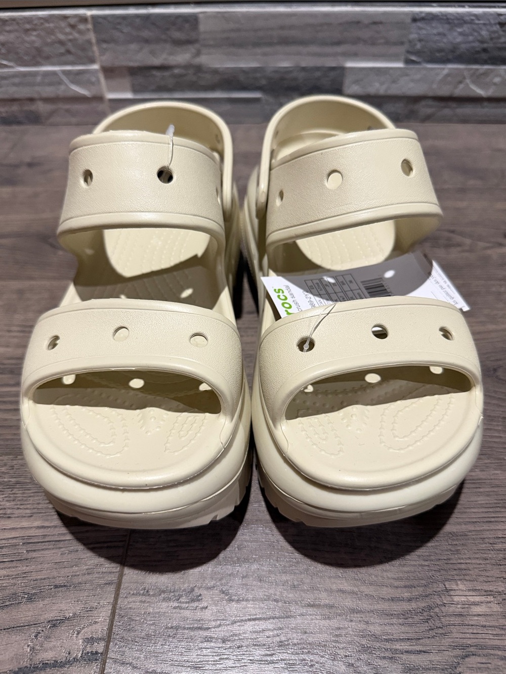 CROCS Cream Platform Double-Strap Sandals - Picture 2 of 9